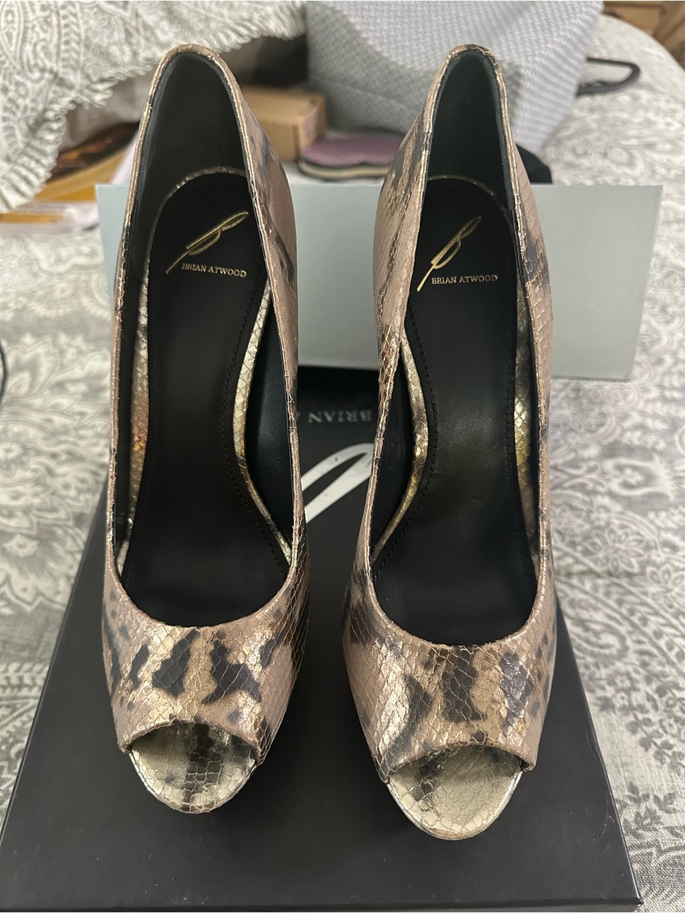 B Brian Atwood snake skin pumps